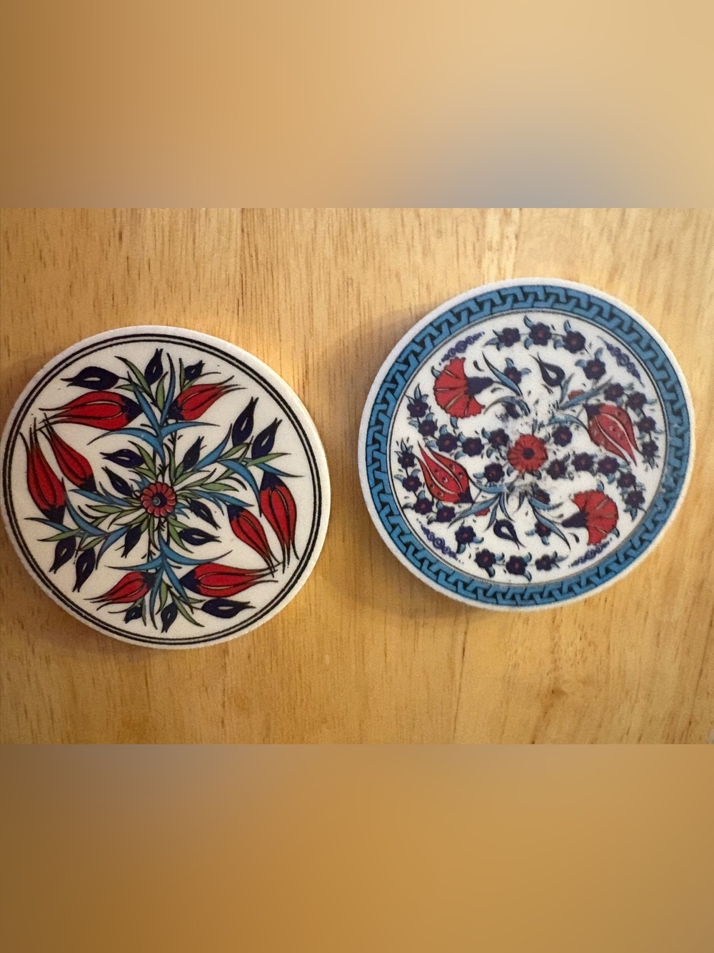 Decorative Turkish Floral Ceramic Wall Plaques - Red & Blue